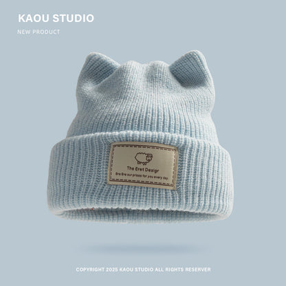 Seoul Cat Ear Knit Beanie in Blue