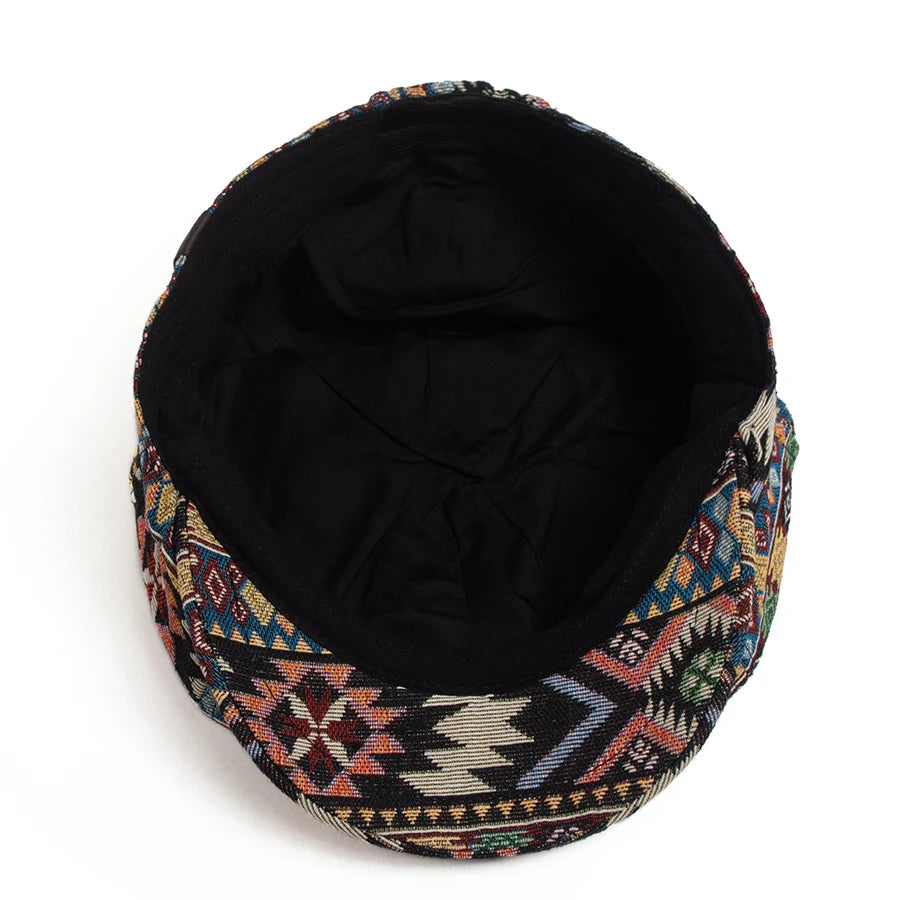 Geometric Print Newsboy Cap | Bohemian Heritage Cap | Urban Caps NZ