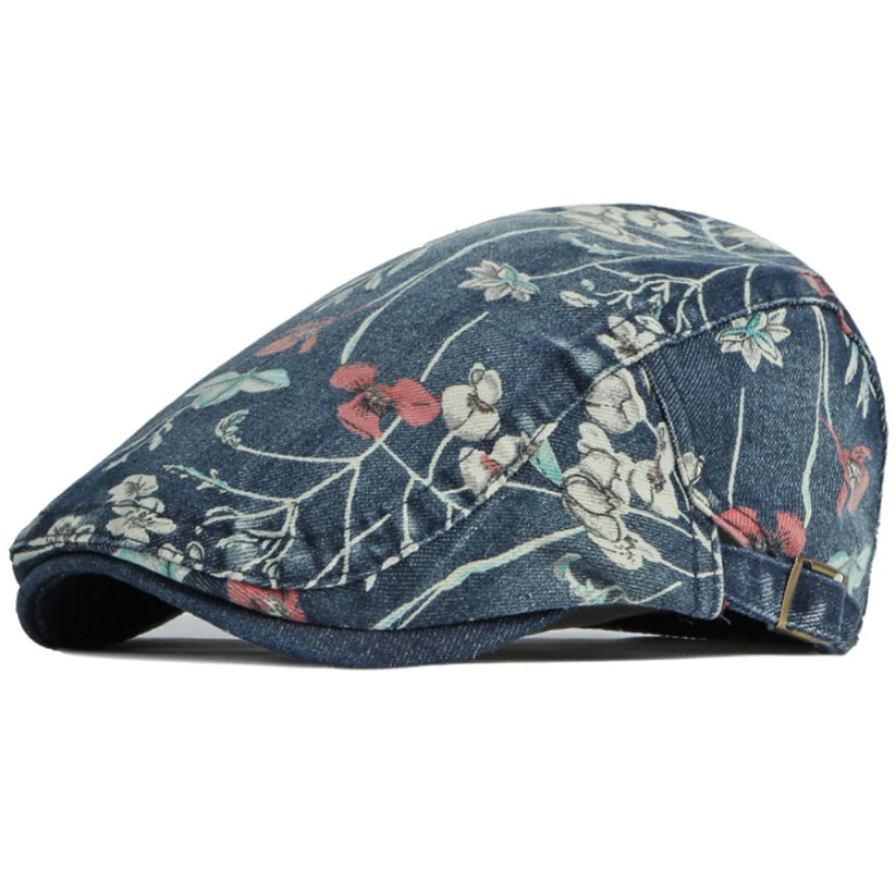 Rochester Floral Artist Beret in Dark Blue