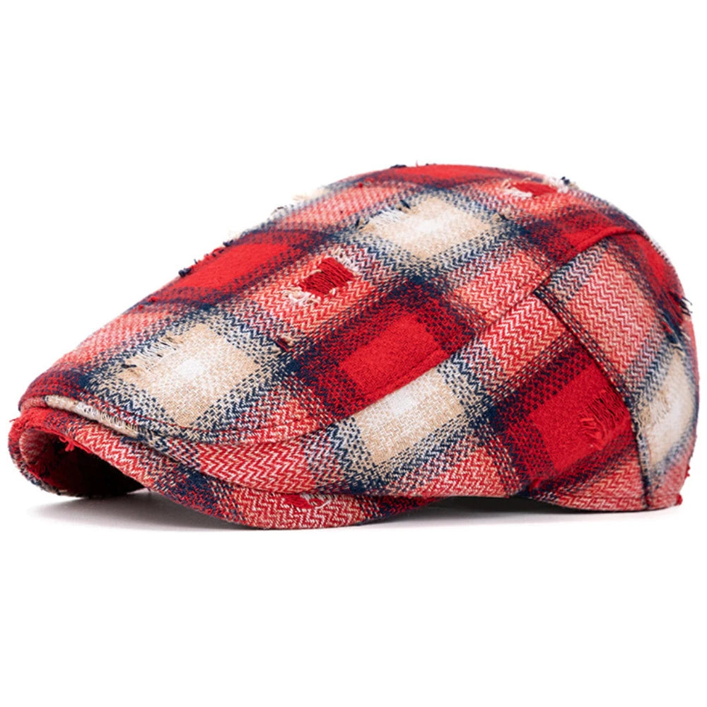 Stroud Vintage Plaid Beret in Red