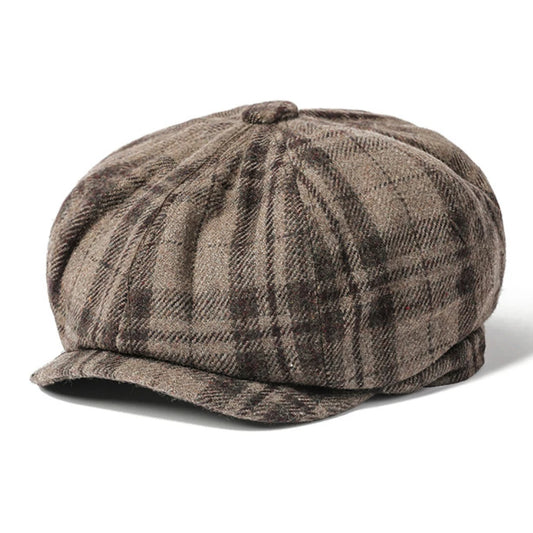 Nantes Plaid Wool Beret in Khaki
