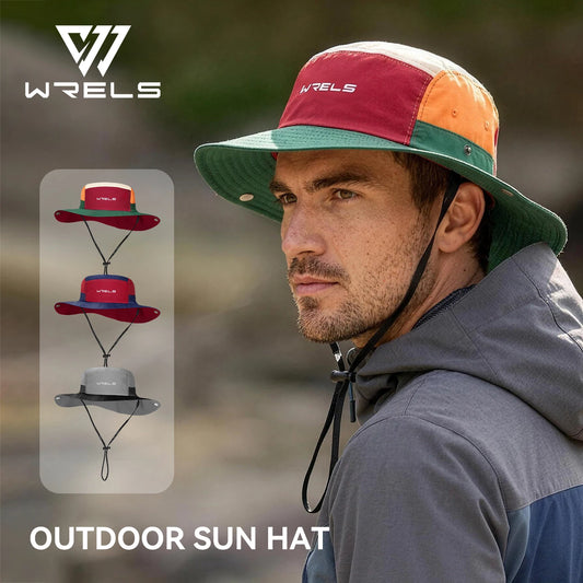WRELS ultralight UPF50+ wide brim boonie hat in grey with chin strap