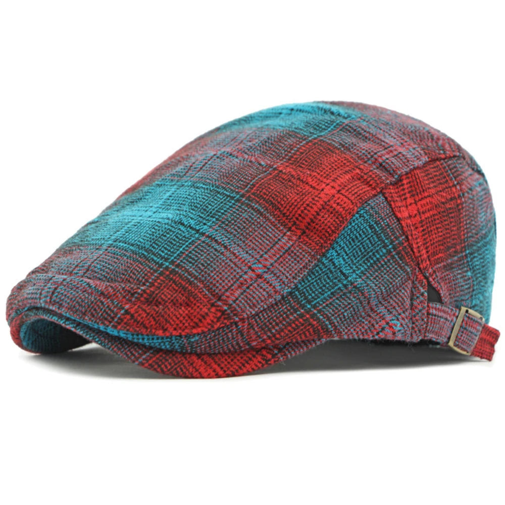 Greenwich Plaid Artist Beret in Red Blue