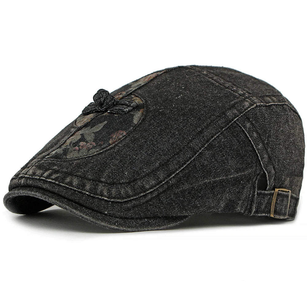 Tetbury Floral Patchwork Beret in Black