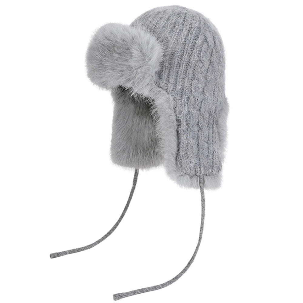 Ilulissat Fluffy Knit Trapper Hat in Gray