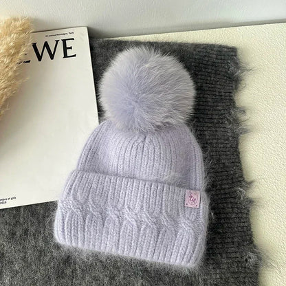 Windermere Fur Pompom Beanie in Light Purple