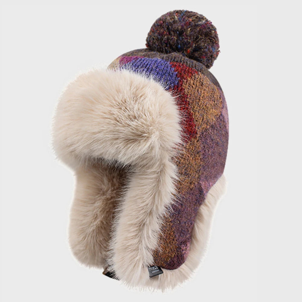 Svalbard Fluffy Fur Trapper Hat in Purple Red