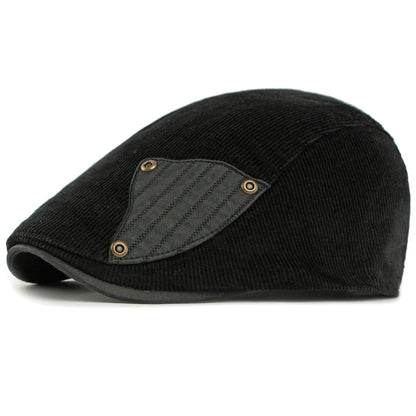 Derby Corduroy Patchwork Beret in Black