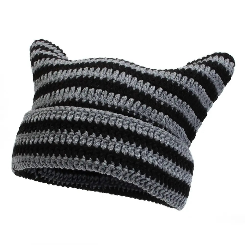 The Harajuku | Cat Ears Gothic Wool Striped Skullies Beanie | Urban Caps NZ