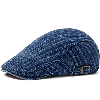 Striped Cotton Peaked Ivy Cap | Soft Top Summer Flat Cap | Urban Caps NZ