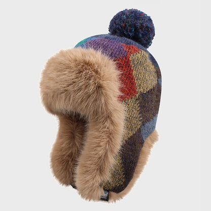 Svalbard Fluffy Fur Trapper Hat in Navy Blue