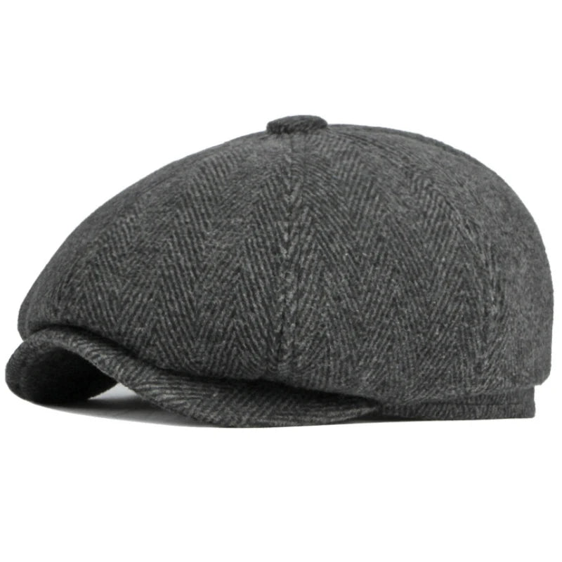 Farnham Striped Wool Flat Cap in Dark Grey