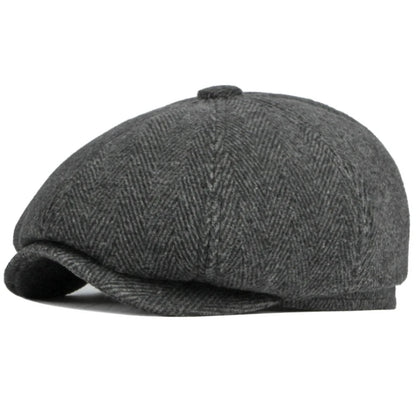 Farnham Striped Wool Flat Cap in Dark Grey
