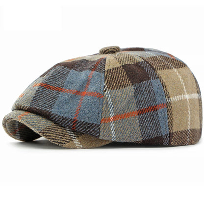 Monmouth Plaid Wool Beret in Khaki