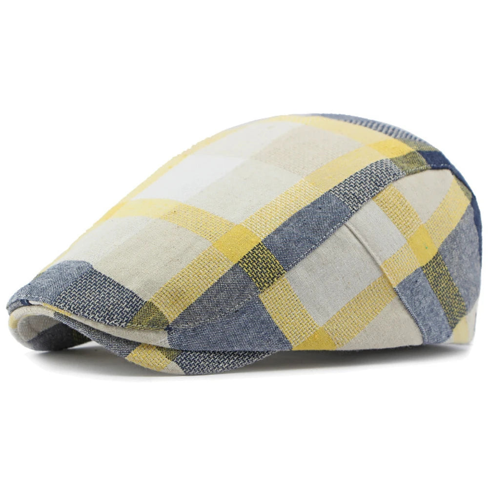 Assisi Plaid Artist Beret in Yellow