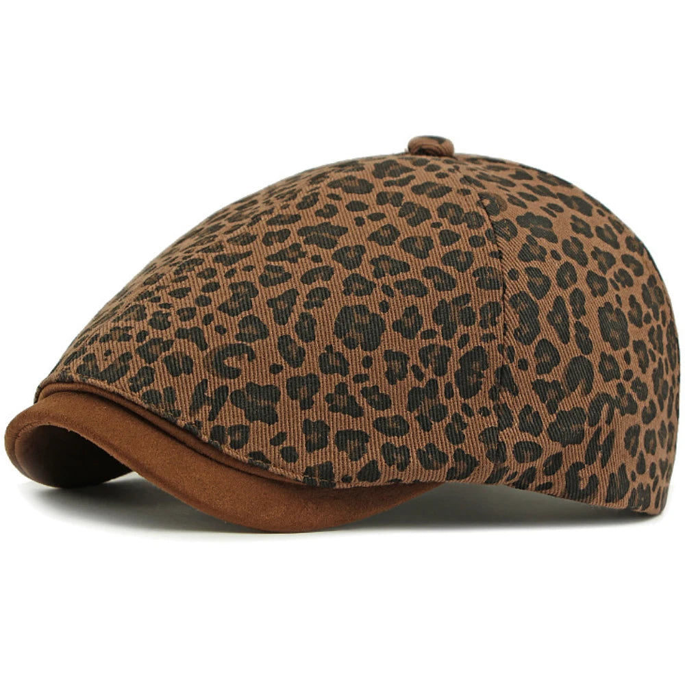 Biarritz Leopard-Print Beret in Dark Coffee