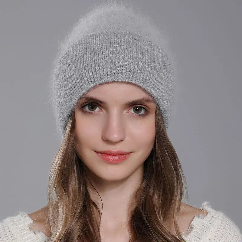The St Moritz | Twist Angora Rabbit Fur Knitted Beanie | Urban Caps NZ