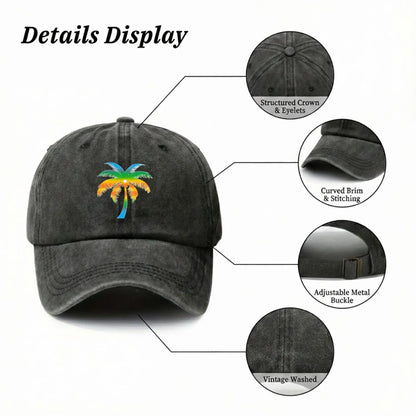 Palm Tree Embroidered Washed Cotton Cap – Unisex