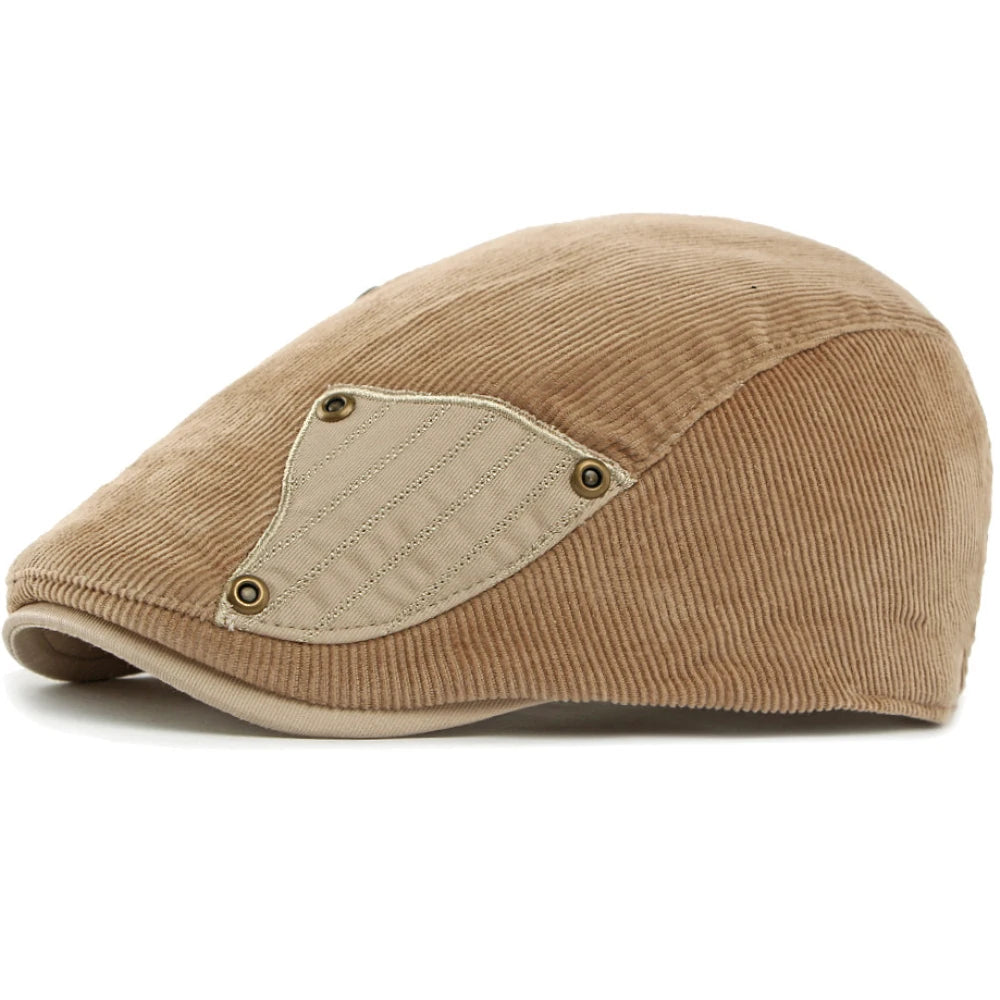 Derby Corduroy Patchwork Beret in Khaki