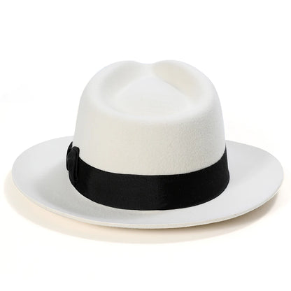 British Style White Fedora Hat – Premium Wool Felt Wide Brim Hat