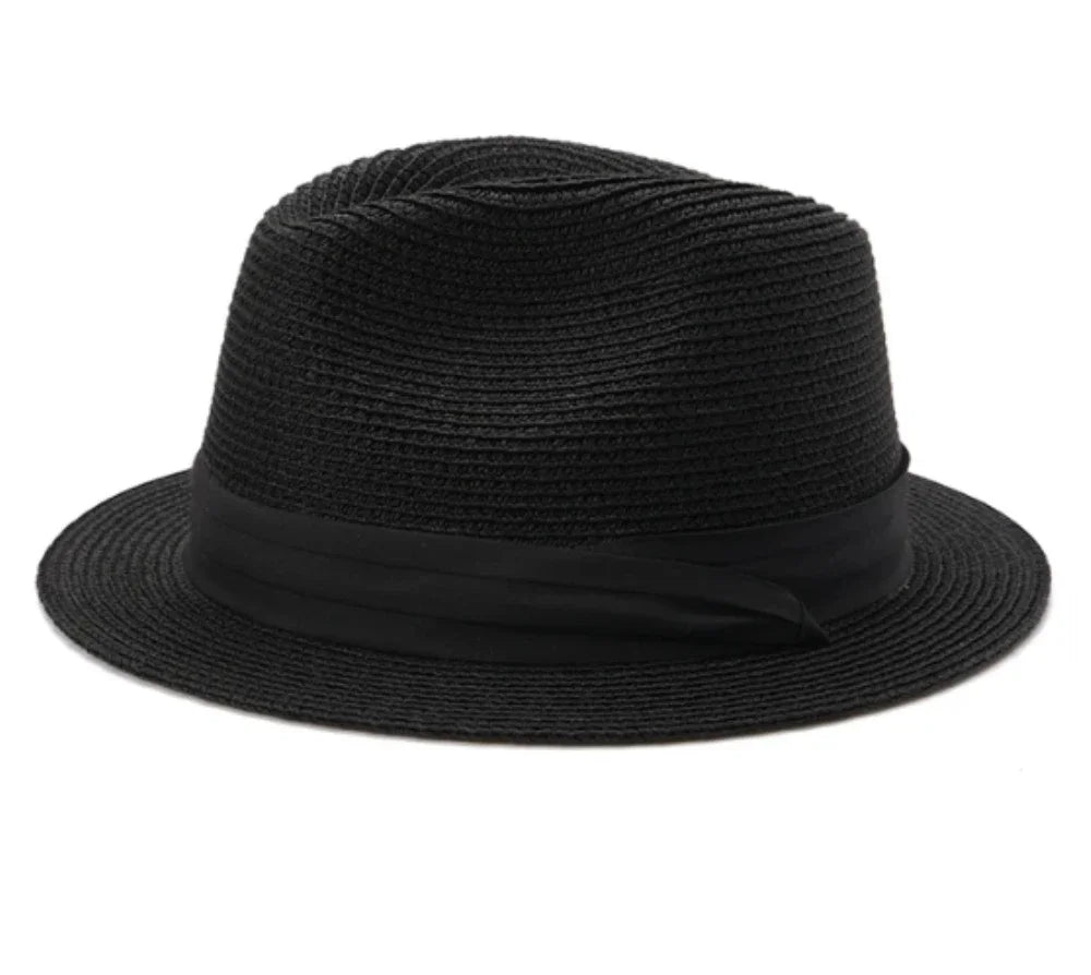 Riviera Short-Brim Straw Trilby in Black