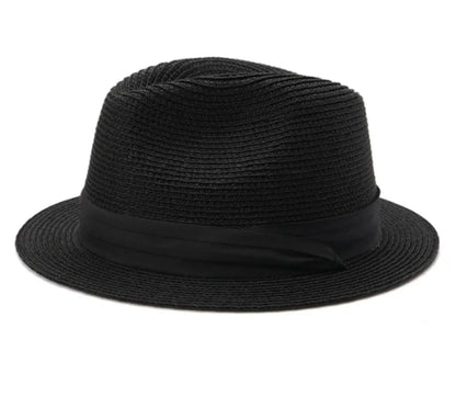 Riviera Short-Brim Straw Trilby in Black