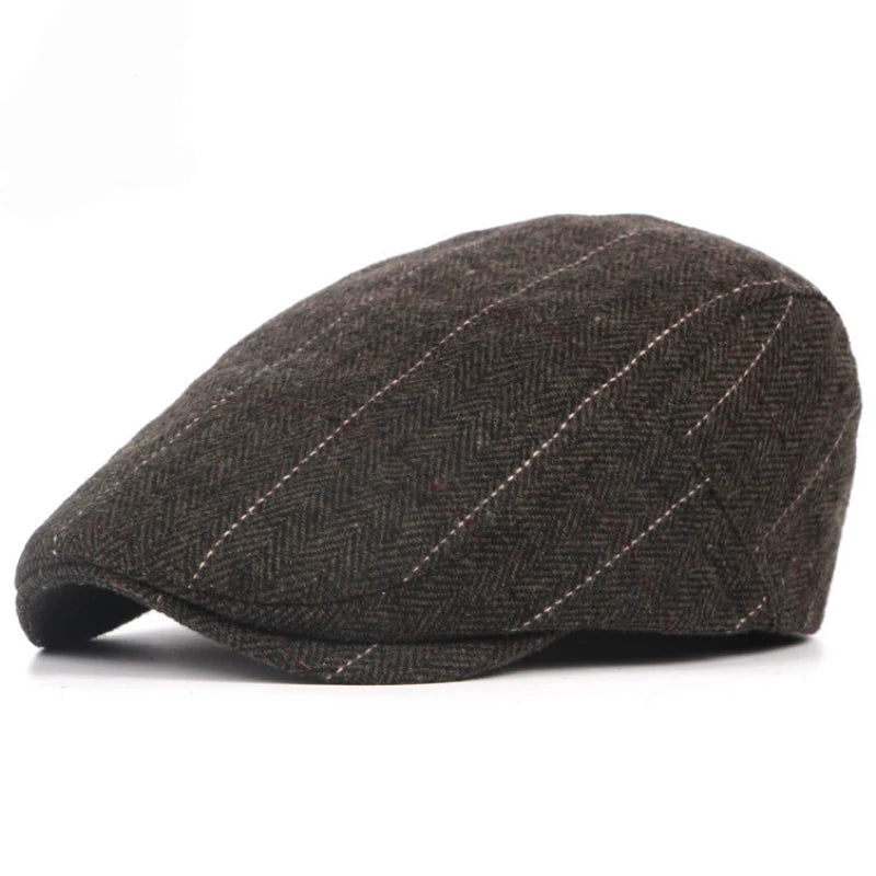 Ross-on-Wye Plaid Wool Beret in Coffee