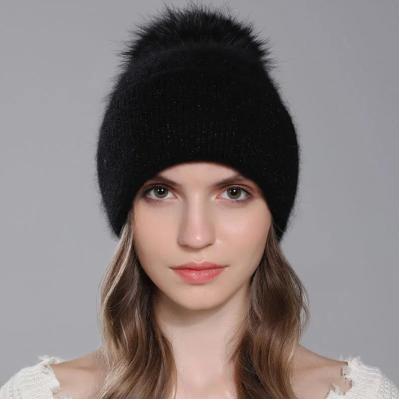 The Banff | Natural Raccoon Fur Pompom Knitted Beanie | Urban Caps NZ