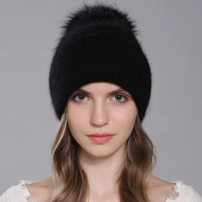 The Banff | Natural Raccoon Fur Pompom Knitted Beanie | Urban Caps NZ