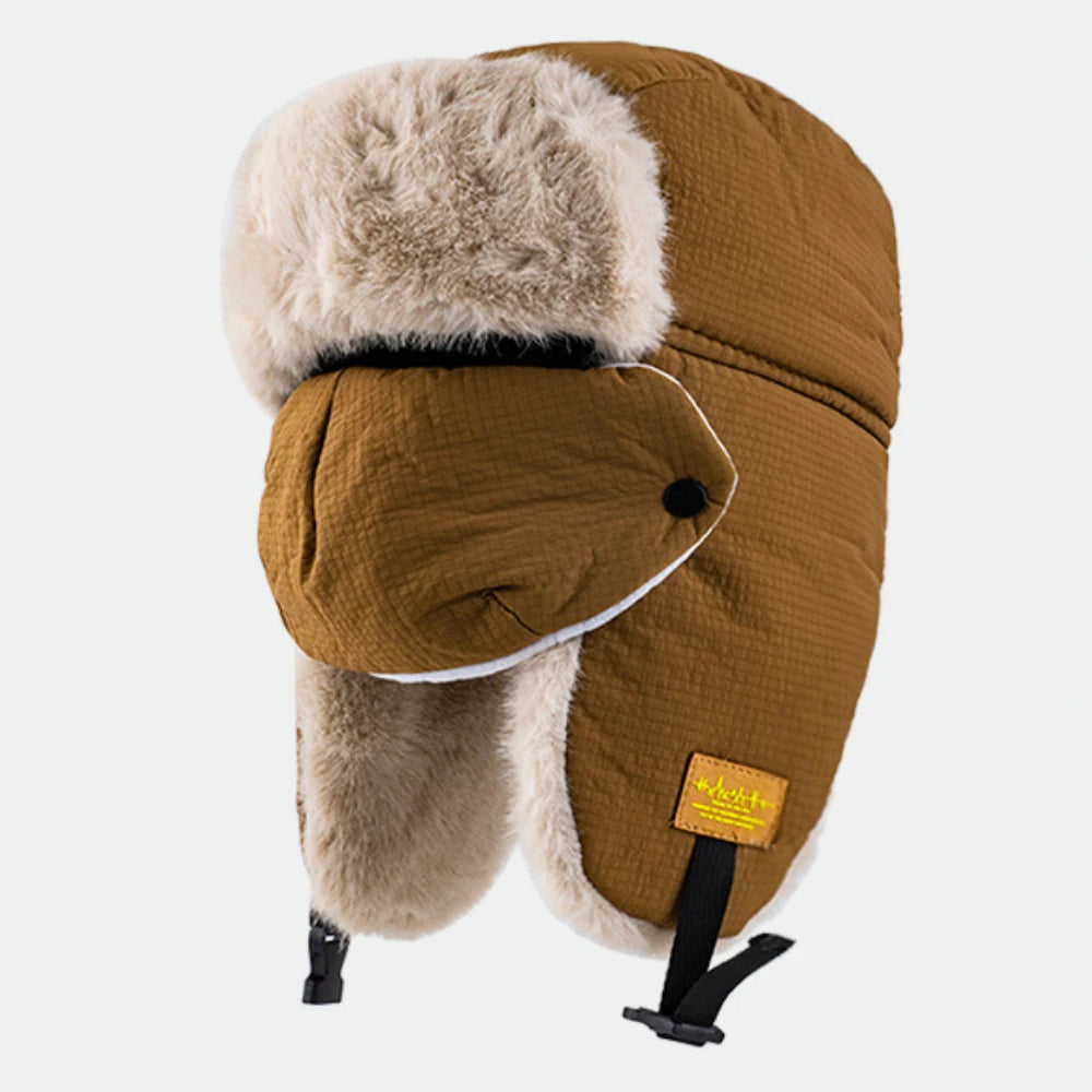 Baikal Fluffy Trapper Hat with Face Mask in Caramel