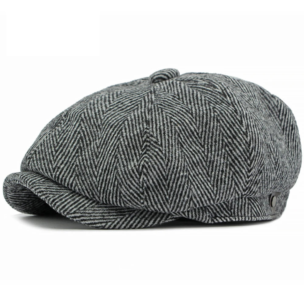 Melrose Striped Wool Beret in Light Grey Lable