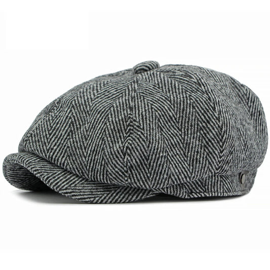 Melrose Striped Wool Beret in Light Grey Lable
