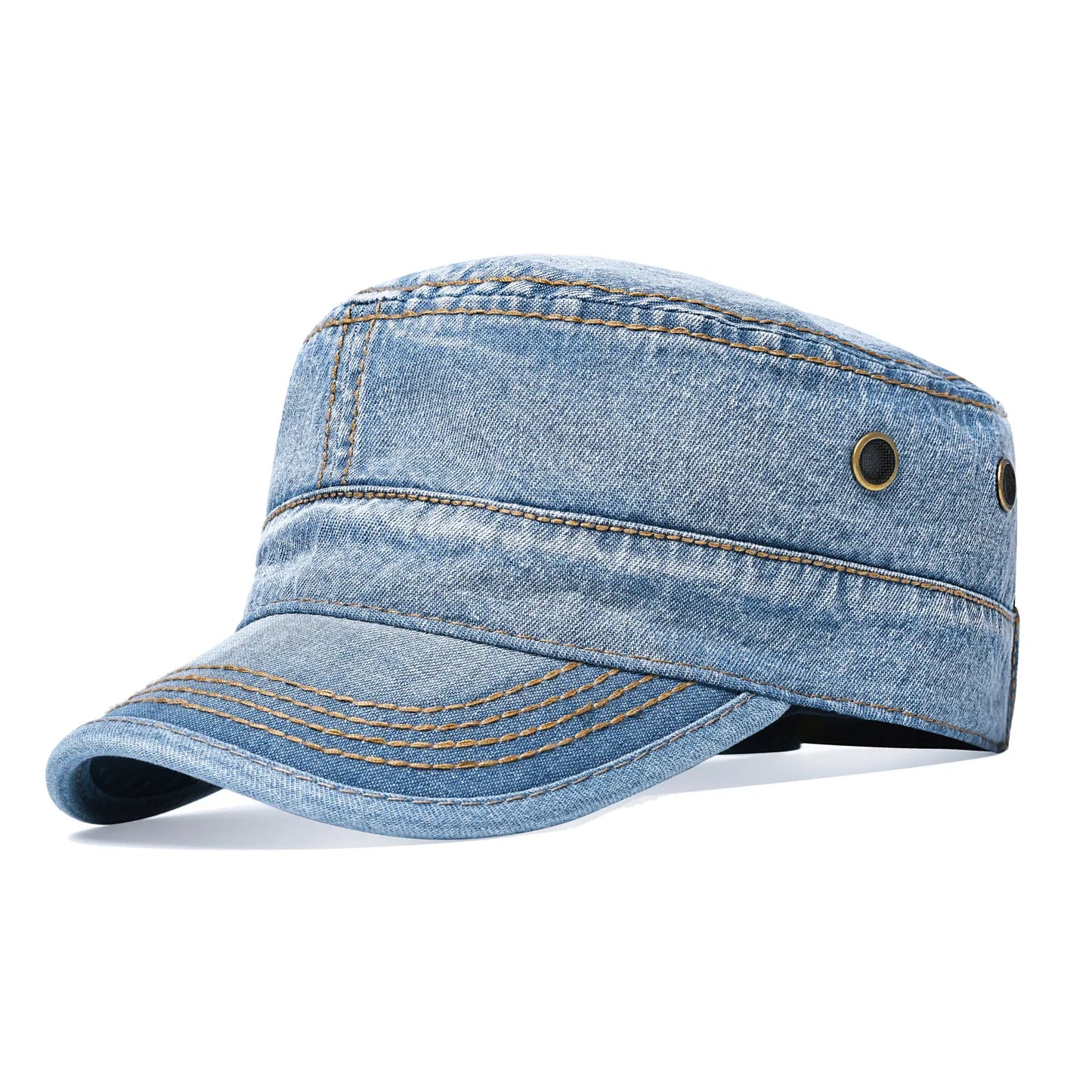 The Stockton | Men's Denim Washed Cotton Flat Top Army Cap | Urban Caps NZ