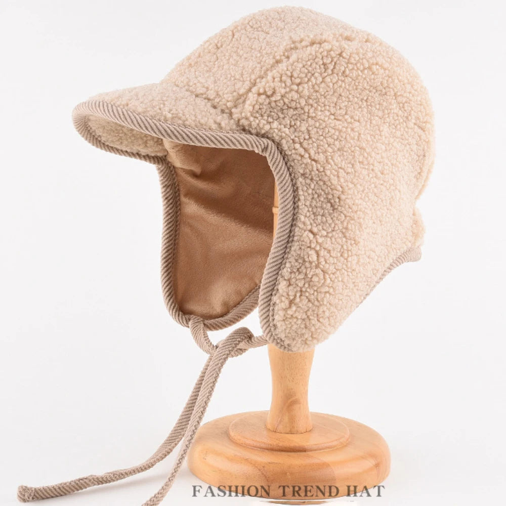 Kamchatka Lamb Fleece Trapper Hat in Khaki