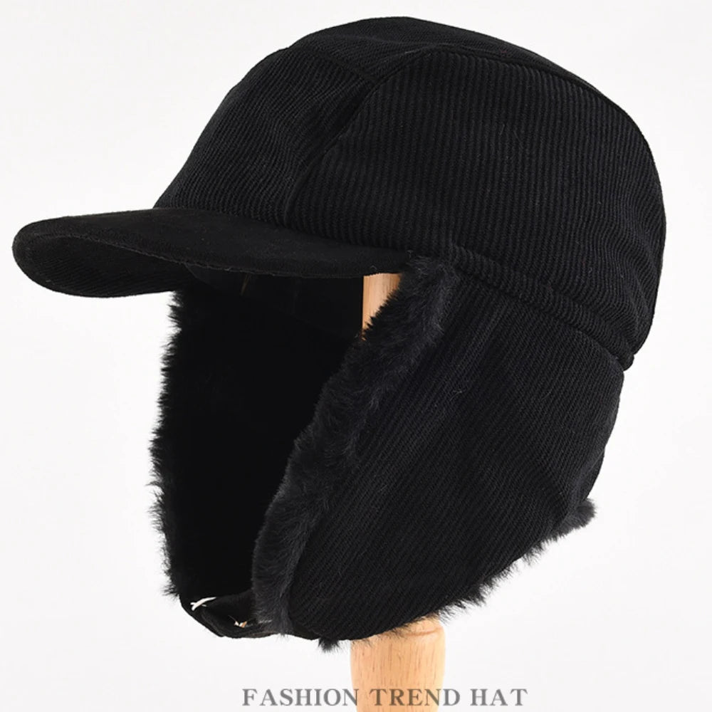Siberia Faux Fur Trapper Hat in Black