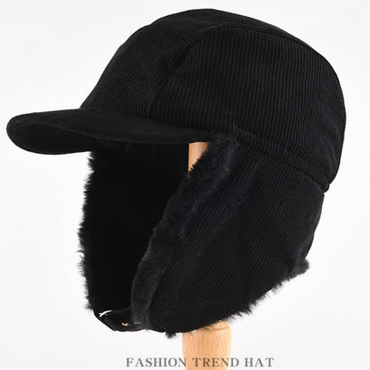 Siberia Faux Fur Trapper Hat in Black