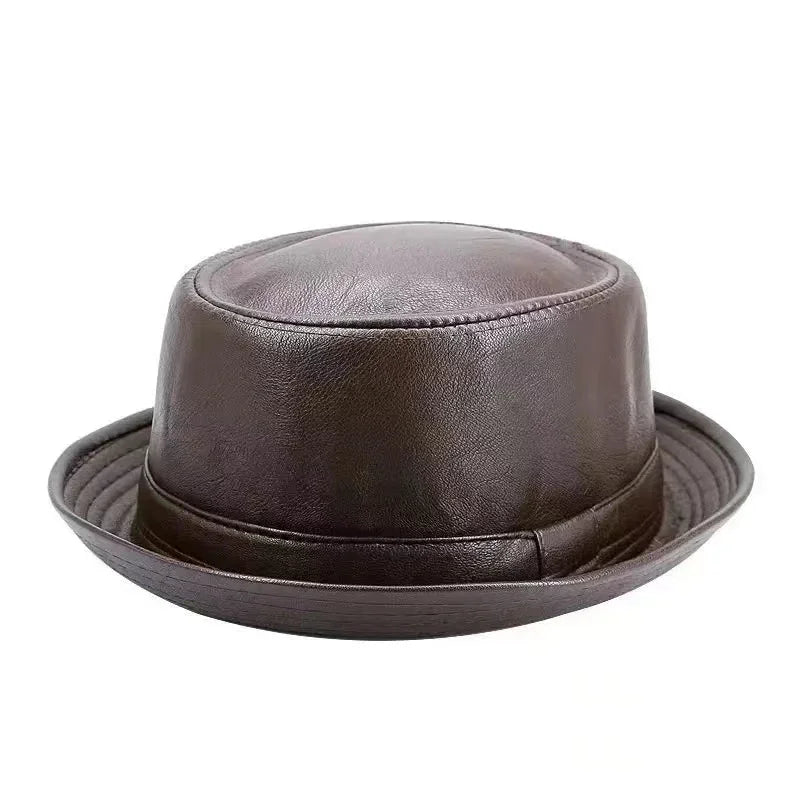 Kingsley Faux Leather Fedora in Brown
