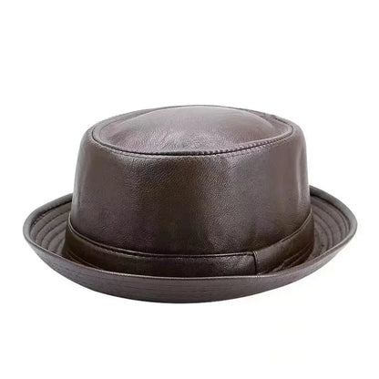 Kingsley Faux Leather Fedora in Brown