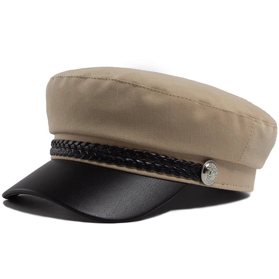 PU Leather Brim Ivy Cap | Luxury Soft Cloth Flat Cap | Urban Caps NZ