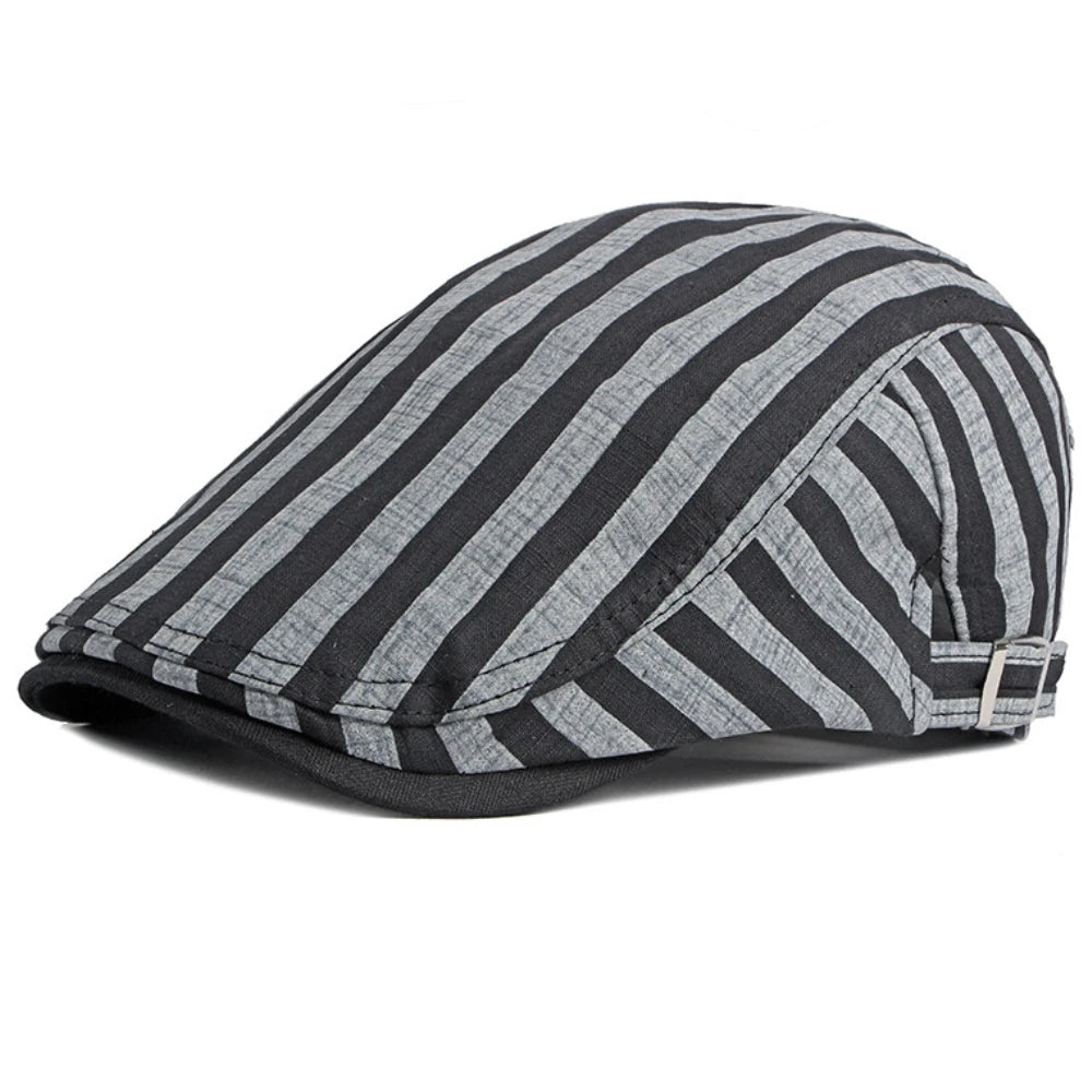 Padstow Striped Sun Beret in Grey