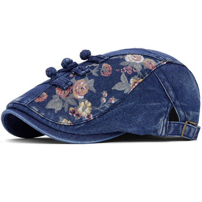 Tetbury Floral Patchwork Beret in Dark Blue