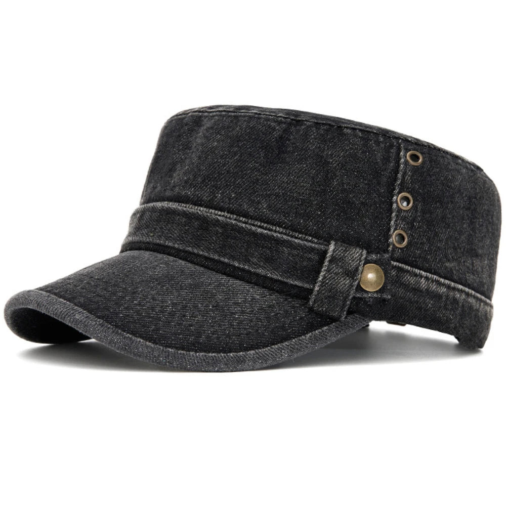 Marylebone Denim Cadet Cap in Black