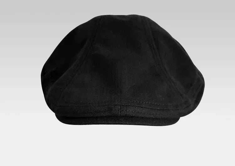 Chester Linen Newsboy Cap in Black