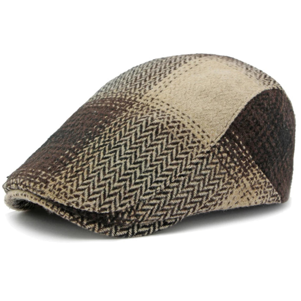 Bury Plaid Wool Beret in Coffee