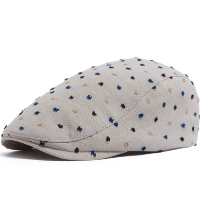 Polka Dot Linen Ivy Cap | Milan Summer Flat Cap | Urban Caps NZ