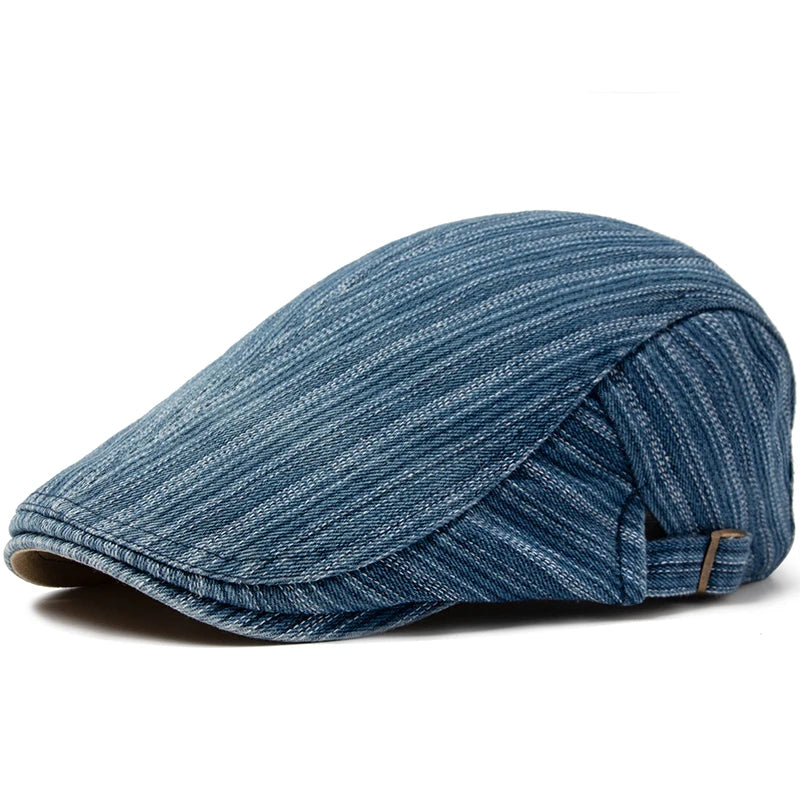 Striped Cotton Peaked Ivy Cap | Soft Top Summer Flat Cap | Urban Caps NZ
