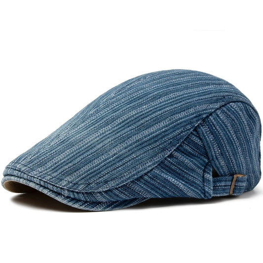 Striped Cotton Peaked Ivy Cap | Soft Top Summer Flat Cap | Urban Caps NZ