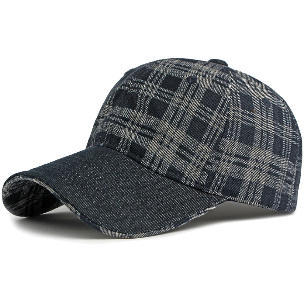 Richmond Plaid Snapback Cap in Navy Blue