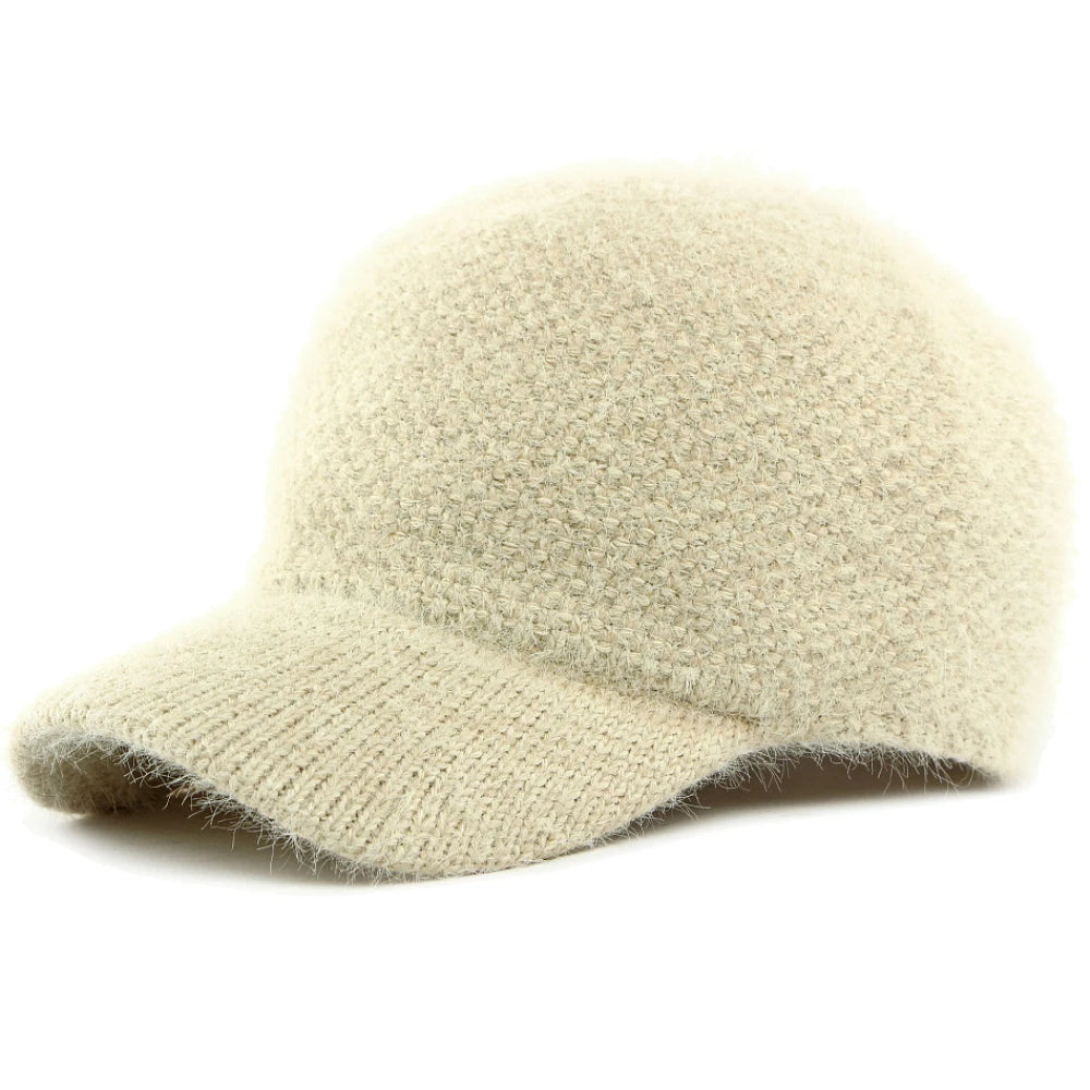 Bermondsey Rabbit Fur-Trim Baseball Cap in Beige