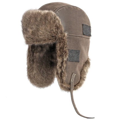 Iqaluit Leather Fur Trapper Hat in Style 1 Coffee